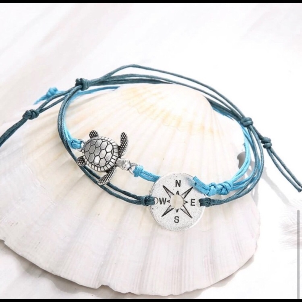 anklet set 2pc blue string turtle compass trend - Picture 6 of 6